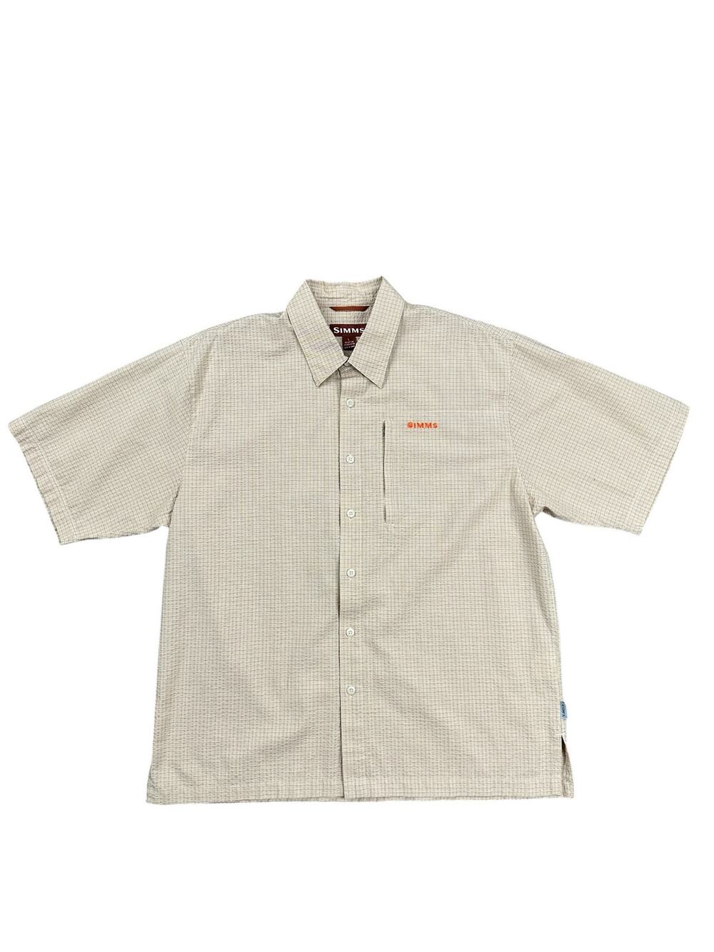 Simms Plaid Seersucker Cor3 Short Sleeve Fishing Shirt — Size Large